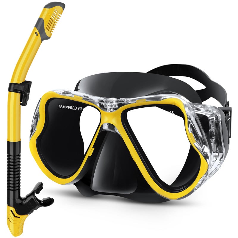 Greatever Dry Snorkel Set,Panoramic Wide View,Anti-Fog Scuba Diving Mask,Professional Snorkeling Gear for Adults - Image 1